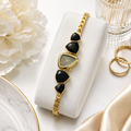 Luxury Gold-Plated Black Stone Women's Bracelet Watch | Elegant Analog Fashion Watch for Women