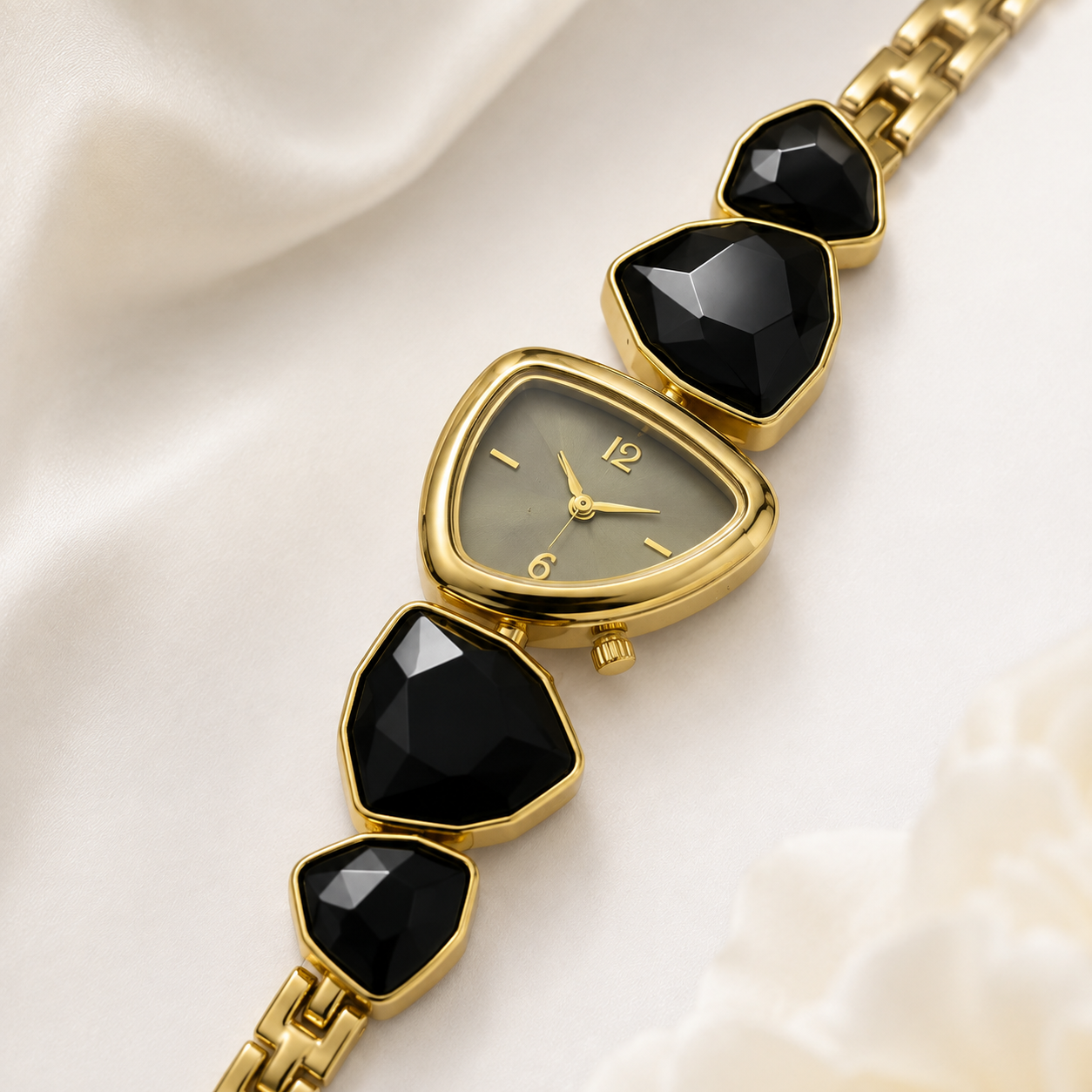 Luxury Gold-Plated Black Stone Women's Bracelet Watch | Elegant Analog Fashion Watch for Women
