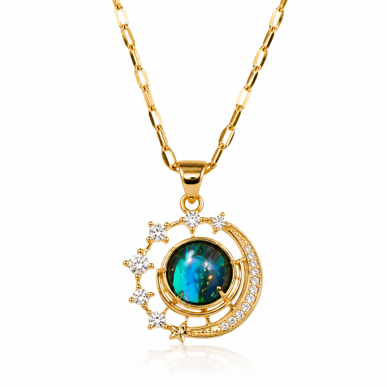 Celestial Opal Moon Pendant Necklace for Women | 18K Gold Plated Anti-Tarnish