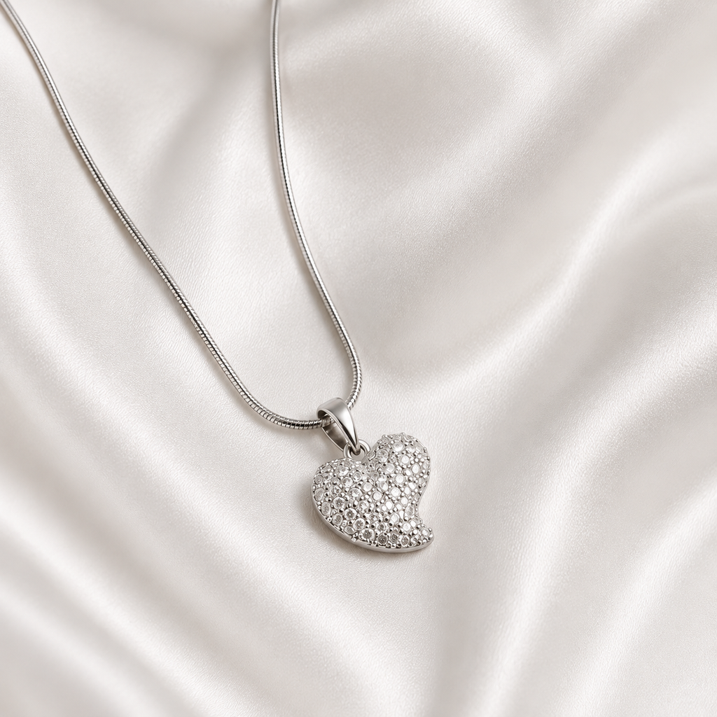 Sparkling Heart Pendant Necklace for Women | Premium Anti-Tarnish Silver Finish