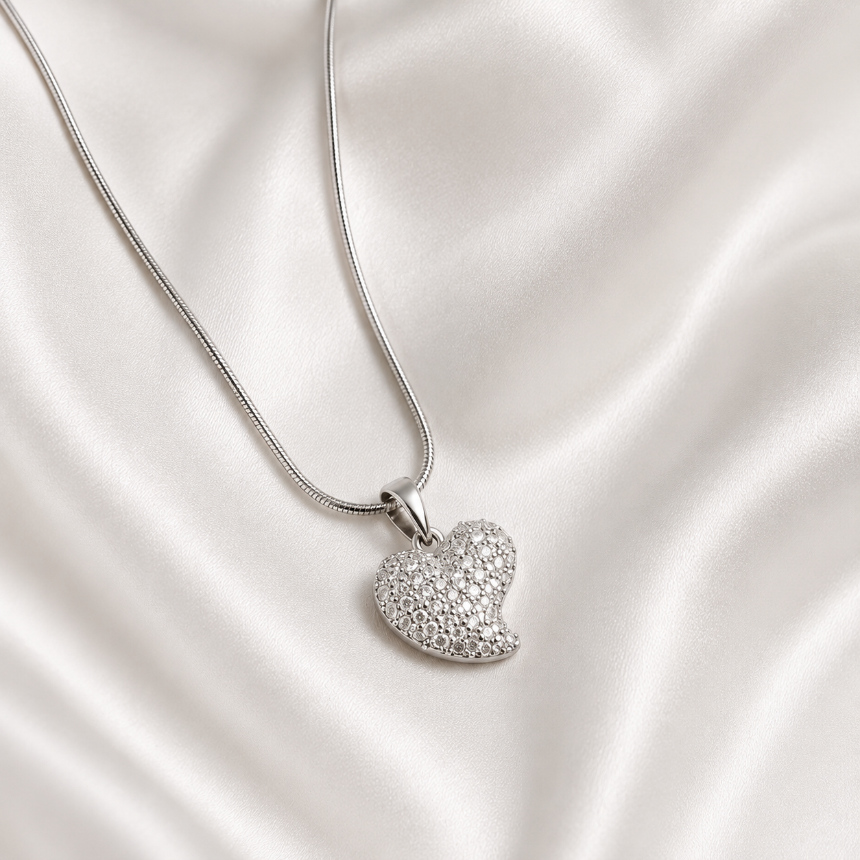 Sparkling Heart Pendant Necklace for Women | Premium Anti-Tarnish Silver Finish