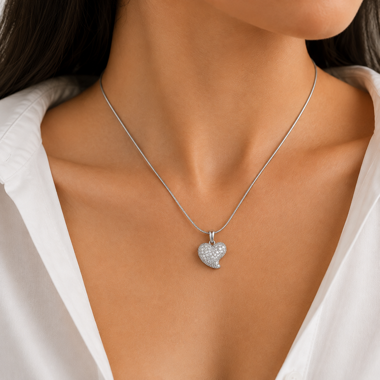 Sparkling Heart Pendant Necklace for Women | Premium Anti-Tarnish Silver Finish