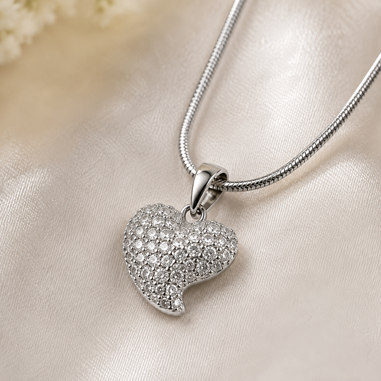 Sparkling Heart Pendant Necklace for Women | Premium Anti-Tarnish Silver Finish