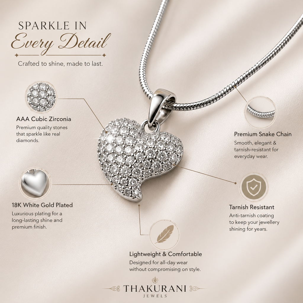 Sparkling Heart Pendant Necklace for Women | Premium Anti-Tarnish Silver Finish