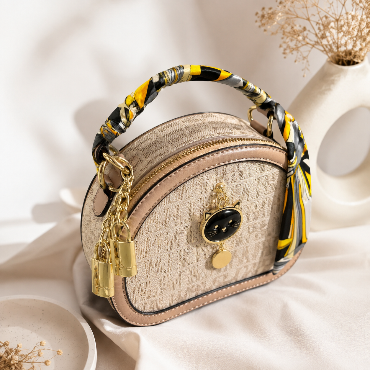 Luxury Cat Charm Shoulder Bag for Women | Premium Crossbody Handbag