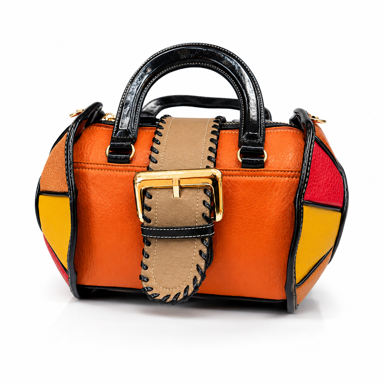 Premium Color Block Leather Handbag for Women | Designer Top Handle Shoulder Bag