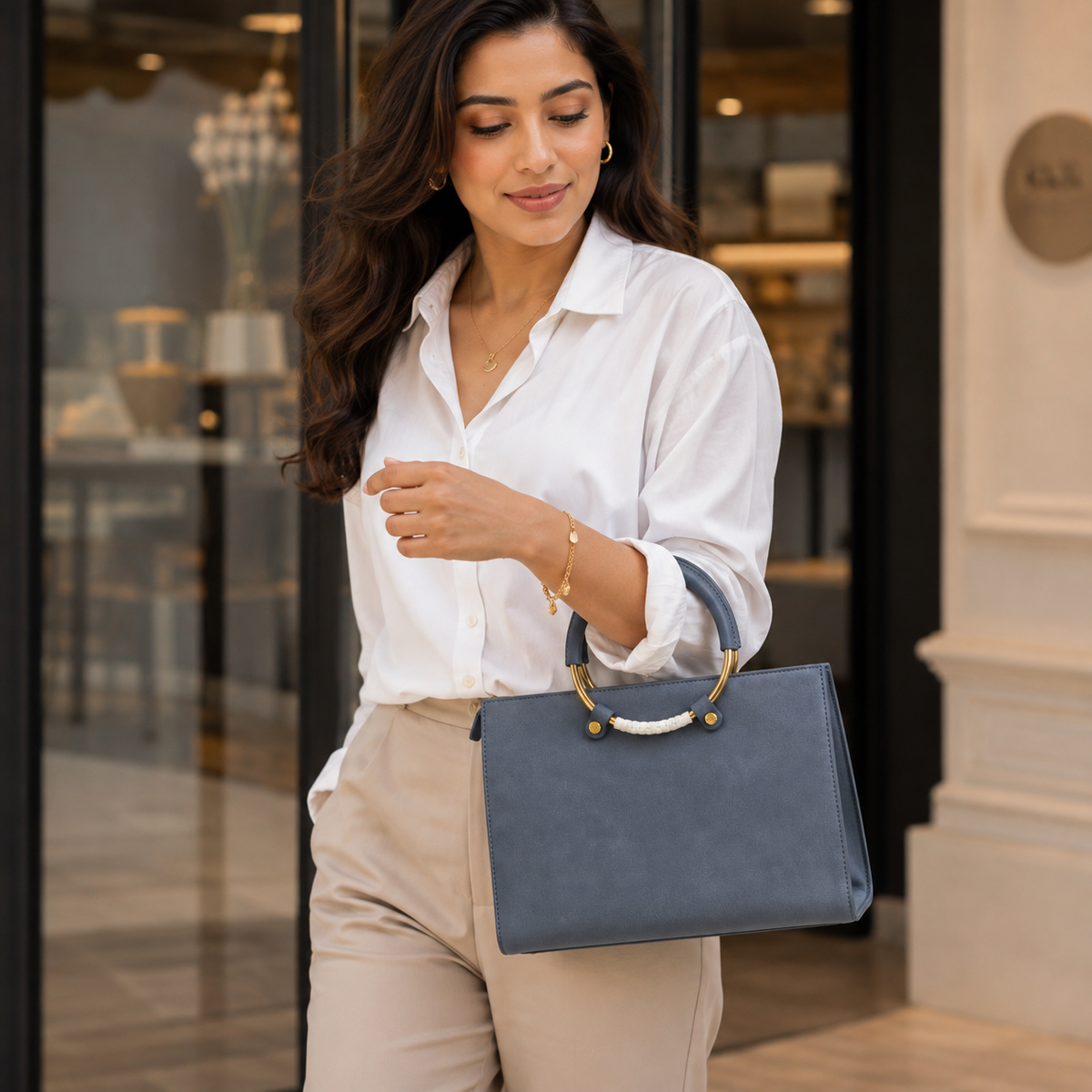 Luxury Women's Top Handle Tote Bag | Premium Designer Shoulder Handbag - Grey