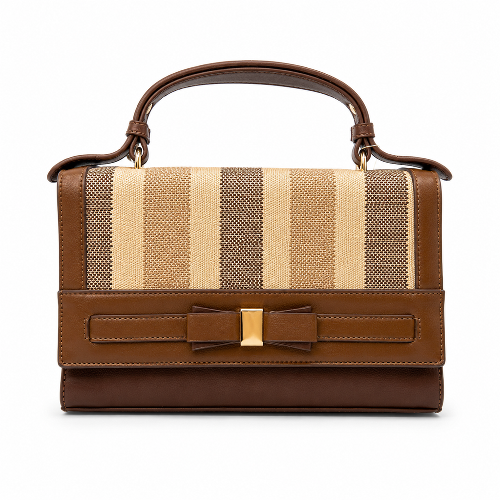 Premium Striped Handbag & Wallet Set for Women | Designer Top Handle Sling Bag