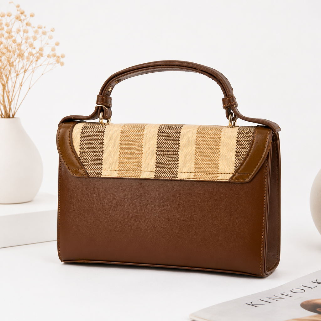 Premium Striped Handbag & Wallet Set for Women | Designer Top Handle Sling Bag