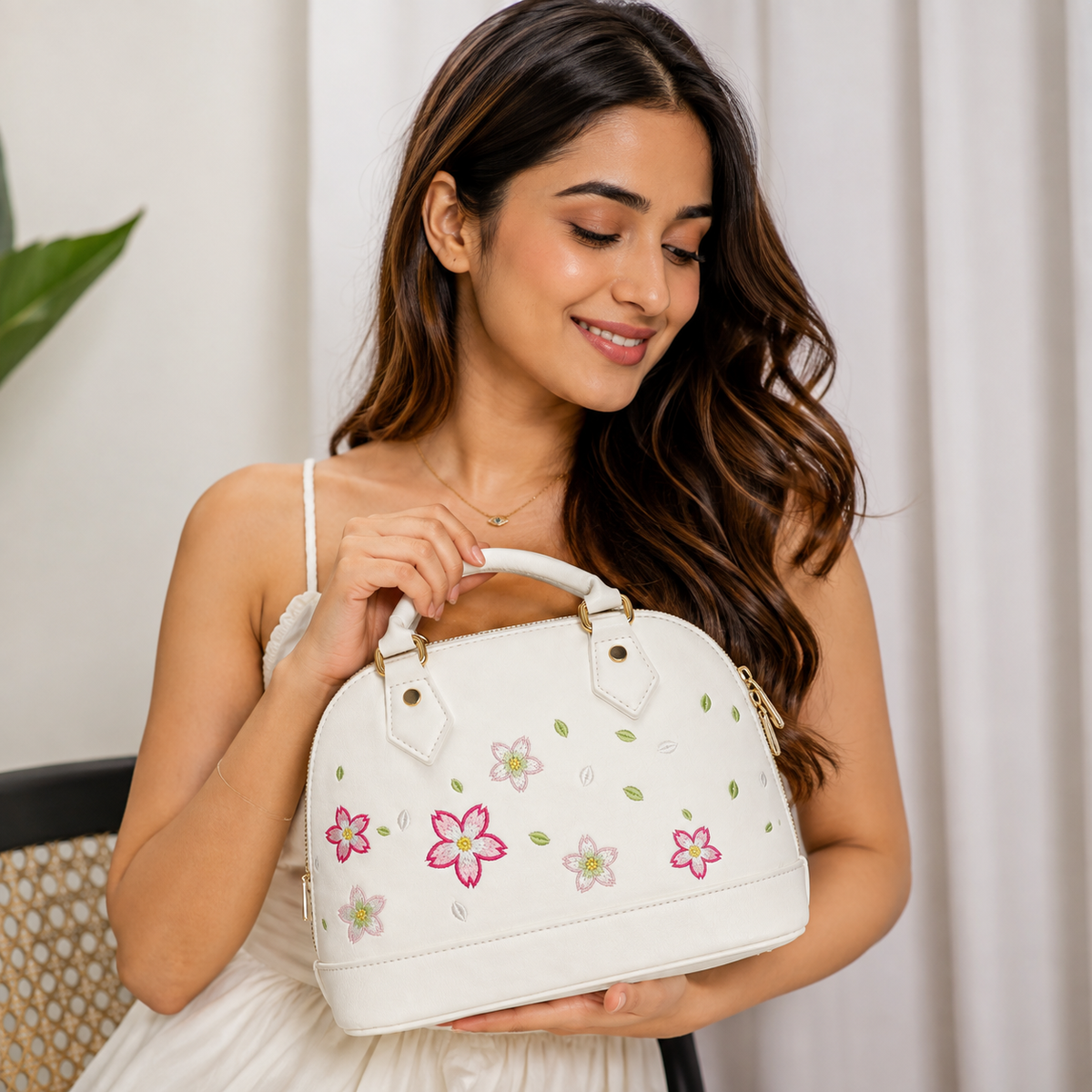 Elegant Floral Embroidered Handbag for Women | Premium Leather Shoulder & Tote Bag