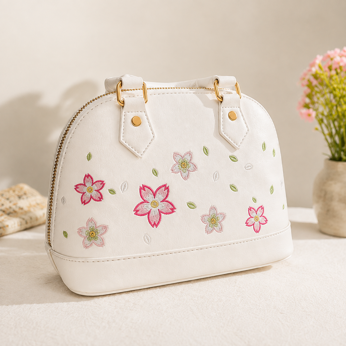 Elegant Floral Embroidered Handbag for Women | Premium Leather Shoulder & Tote Bag