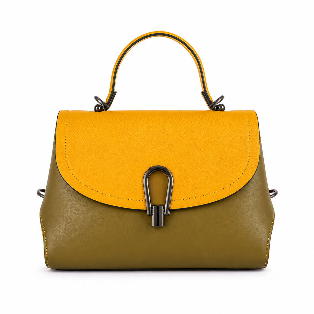 Luxury Two-Tone PU Leather Satchel Handbag for Women | Top Handle Crossbody Shoulder Bag with Adjustable Strap