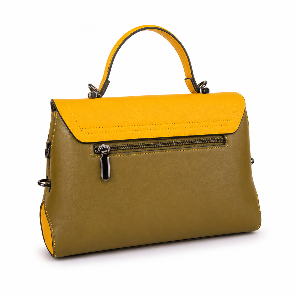 Luxury Two-Tone PU Leather Satchel Handbag for Women | Top Handle Crossbody Shoulder Bag with Adjustable Strap