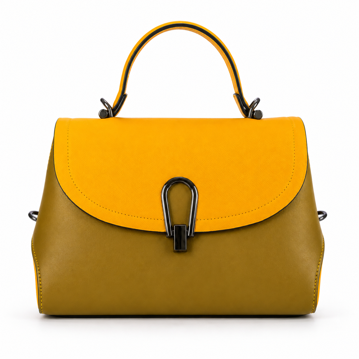 Luxury Two-Tone PU Leather Satchel Handbag for Women | Top Handle Crossbody Shoulder Bag with Adjustable Strap