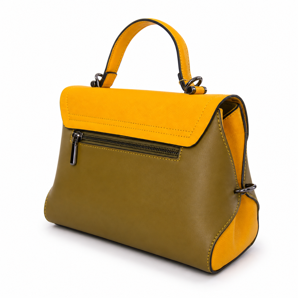 Luxury Two-Tone PU Leather Satchel Handbag for Women | Top Handle Crossbody Shoulder Bag with Adjustable Strap