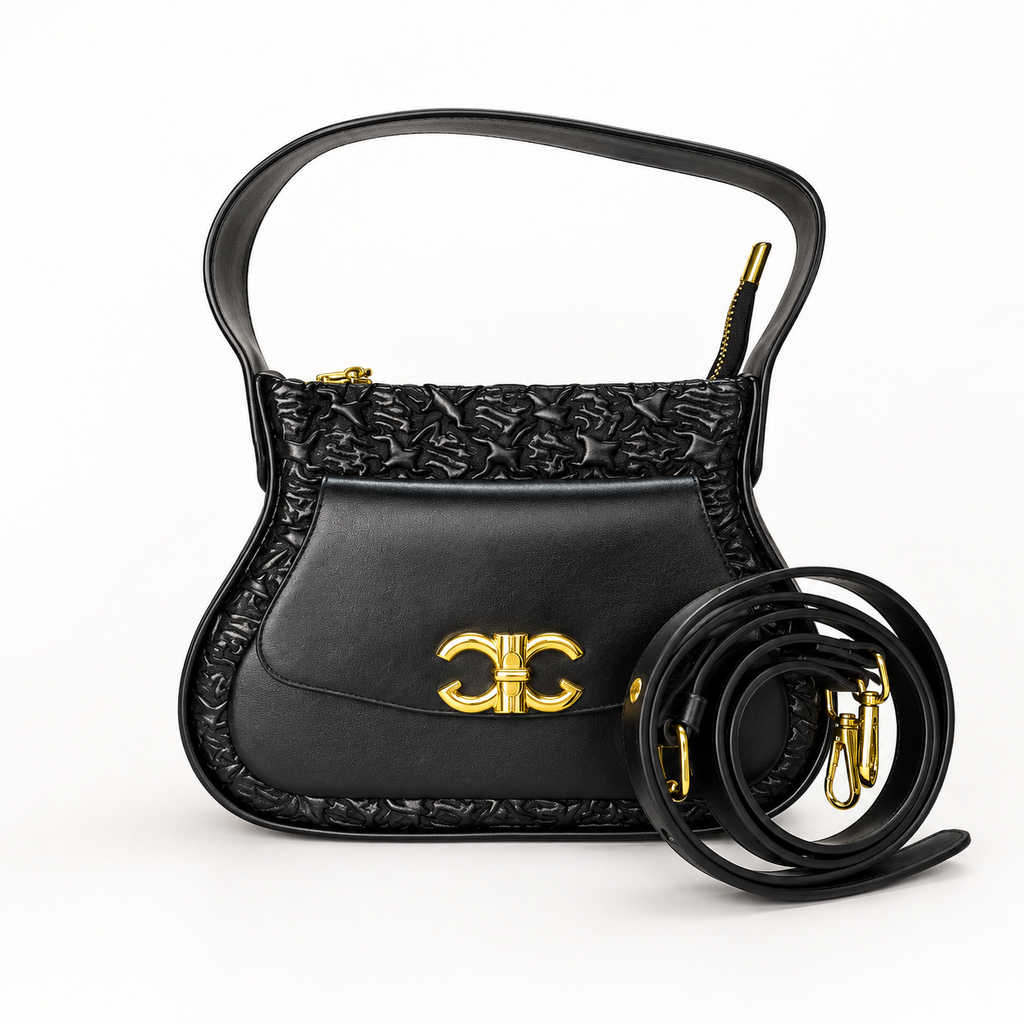 Luxury Black Shoulder Bag for Women | Premium Leather Crossbody Handbag with Adjustable Strap