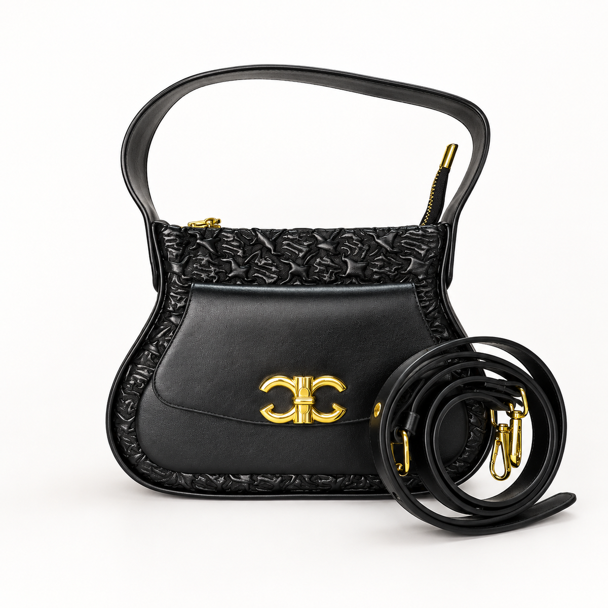 Luxury Black Shoulder Bag for Women | Premium Leather Crossbody Handbag with Adjustable Strap