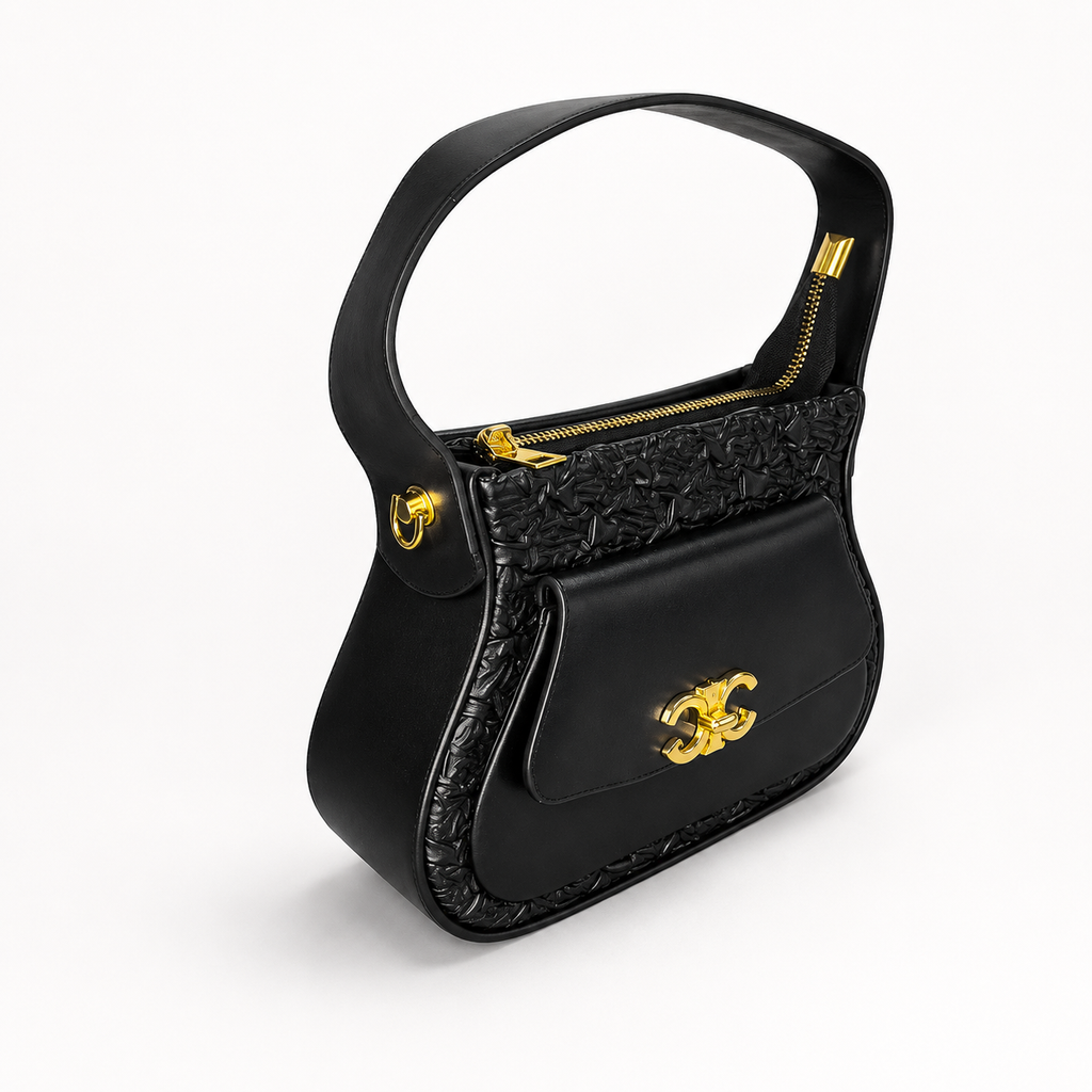 Luxury Black Shoulder Bag for Women | Premium Leather Crossbody Handbag with Adjustable Strap