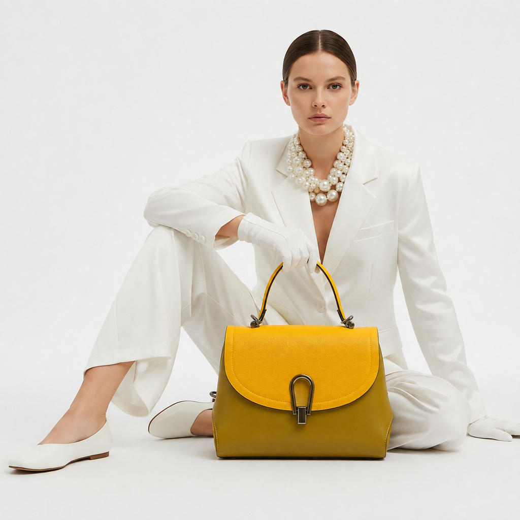 Luxury Two-Tone PU Leather Satchel Handbag for Women | Top Handle Crossbody Shoulder Bag with Adjustable Strap