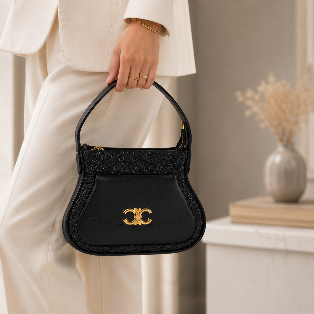 Luxury Black Shoulder Bag for Women | Premium Leather Crossbody Handbag with Adjustable Strap