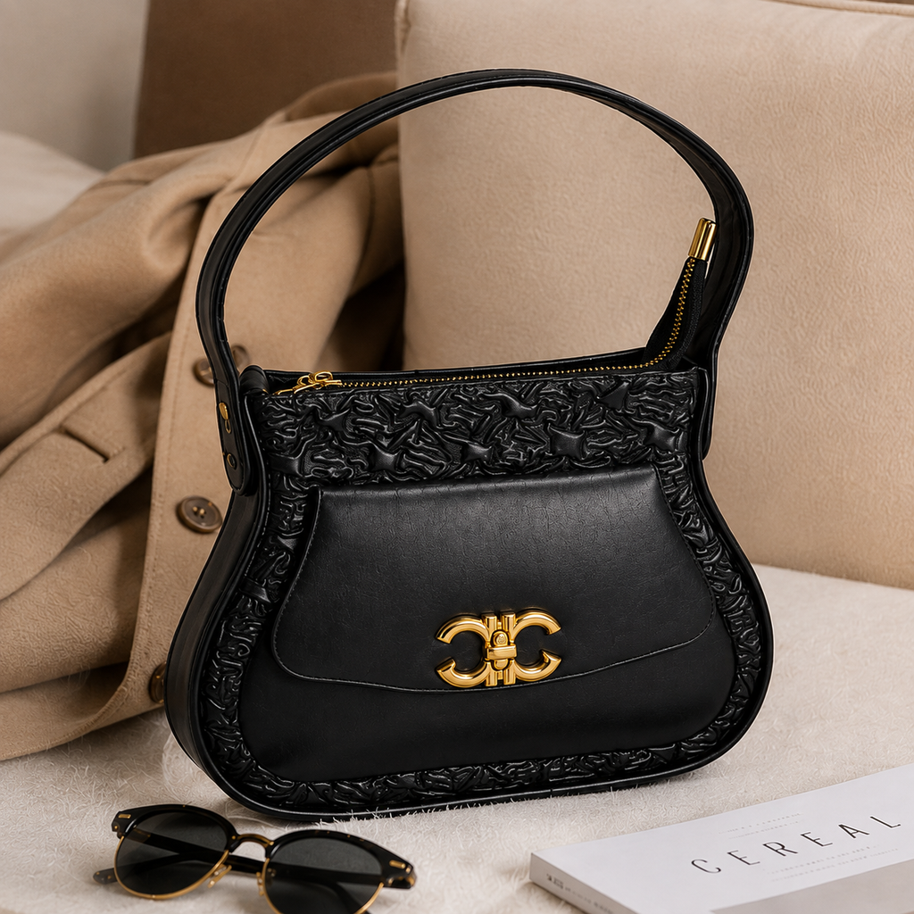 Luxury Black Shoulder Bag for Women | Premium Leather Crossbody Handbag with Adjustable Strap