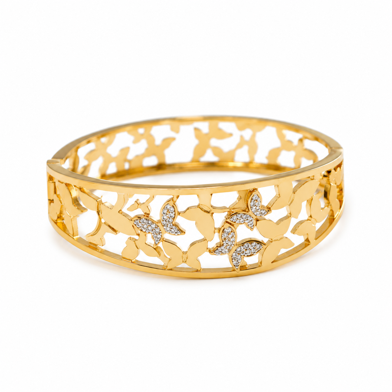 9K Gold Butterfly Bloom Bracelet for Women | Crystal Open Cuff
