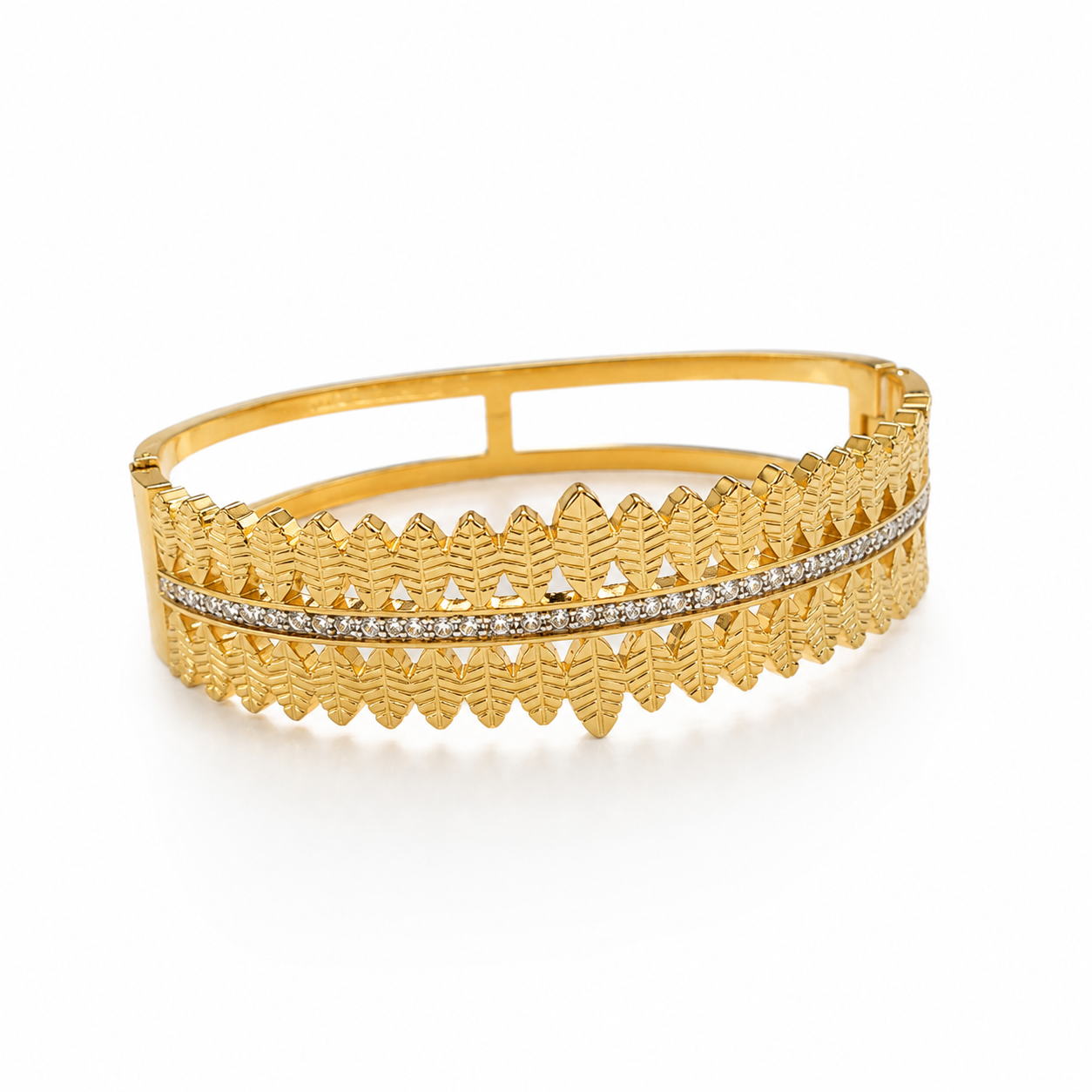 9K Gold Leaf Crystal Bracelet for Women | Adjustable Designer Cuff