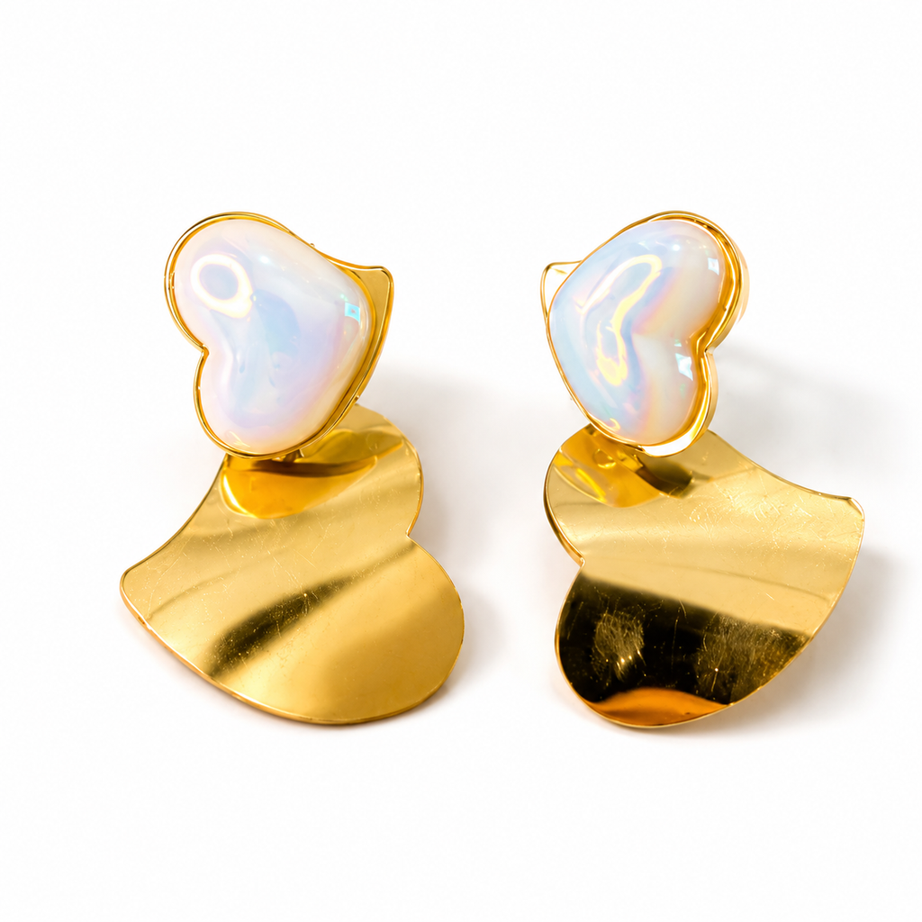 18K Gold Plated Opal Heart Statement Earrings | Premium Anti-Tarnish Drop Earrings for Women