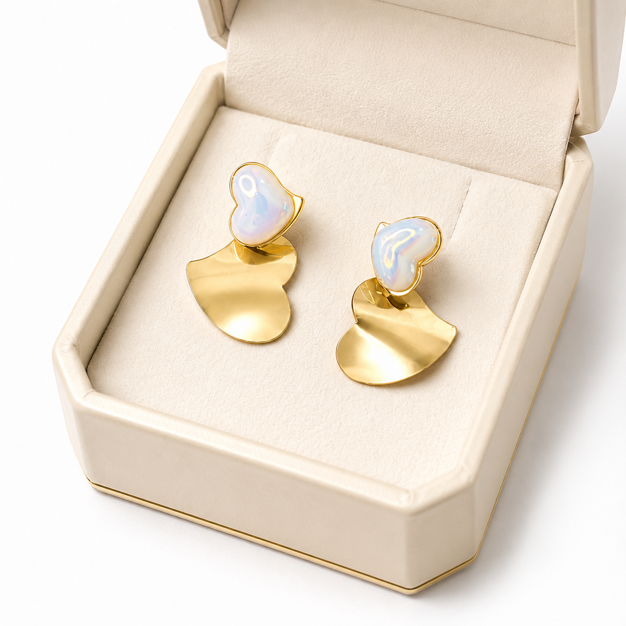 18K Gold Plated Opal Heart Statement Earrings | Premium Anti-Tarnish Drop Earrings for Women