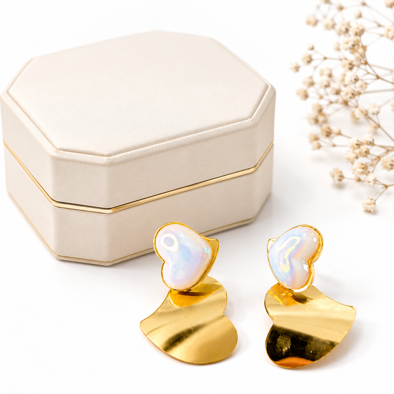 18K Gold Plated Opal Heart Statement Earrings | Premium Anti-Tarnish Drop Earrings for Women