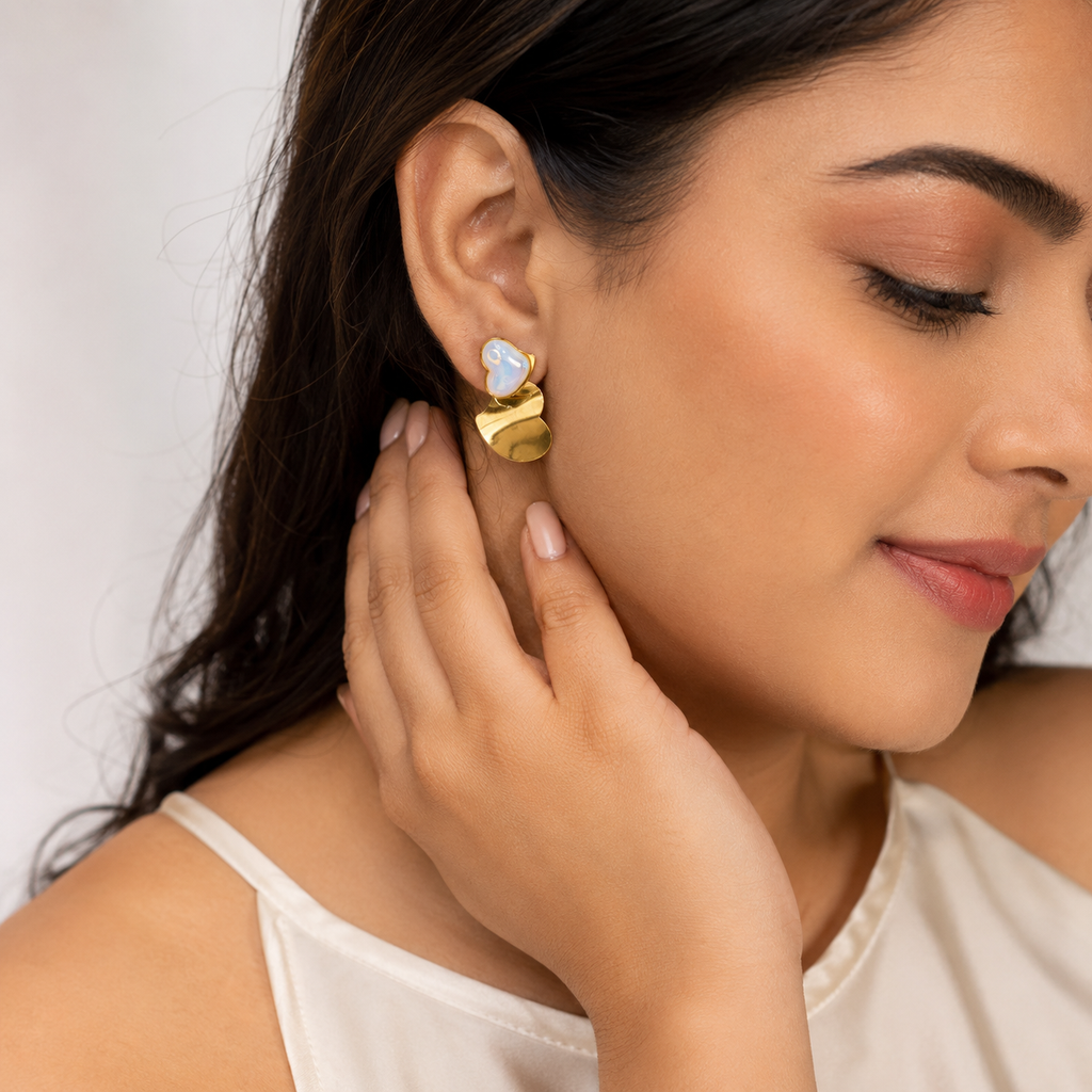 18K Gold Plated Opal Heart Statement Earrings | Premium Anti-Tarnish Drop Earrings for Women