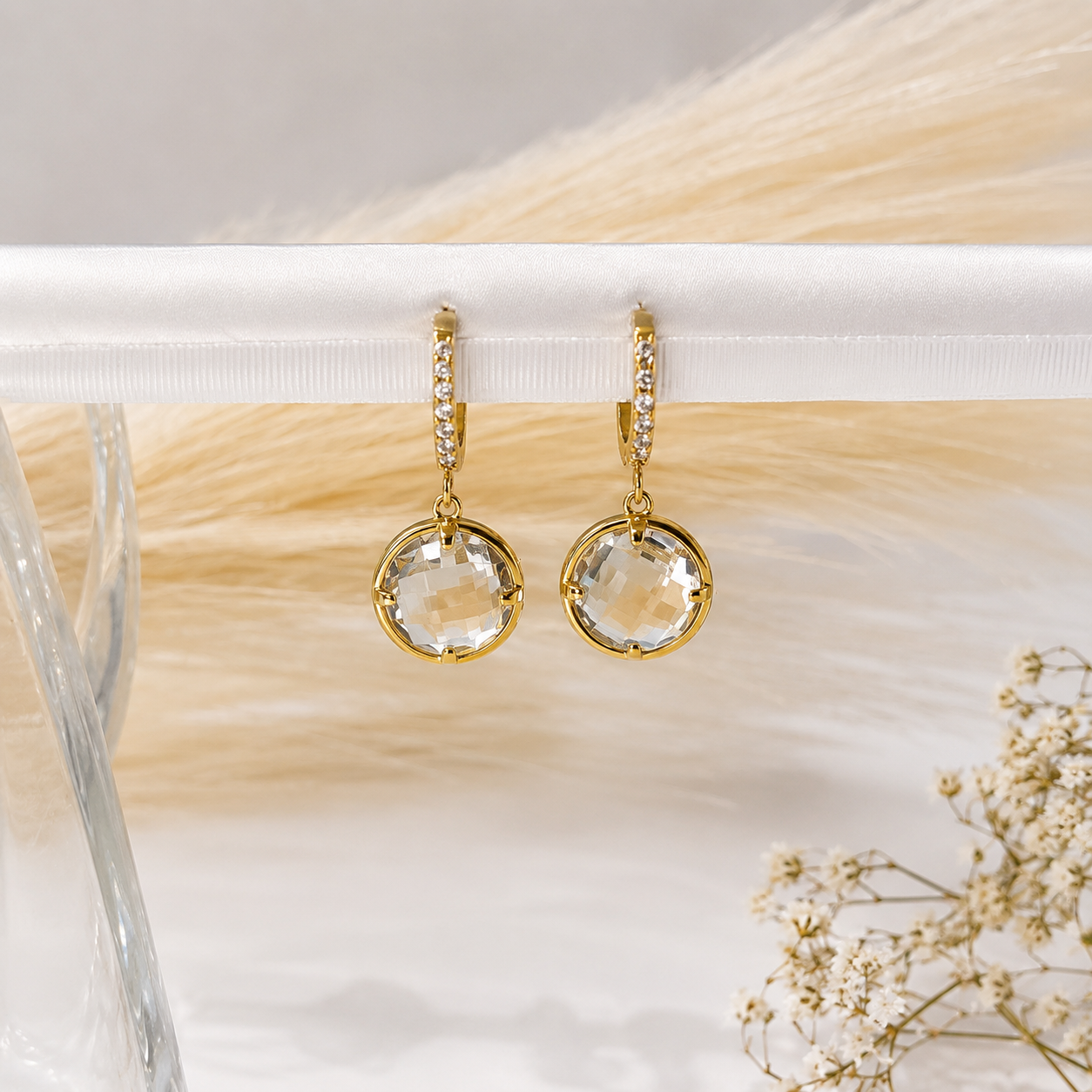 18K Gold Plated Crystal Drop Hoop Earrings | Anti-Tarnish