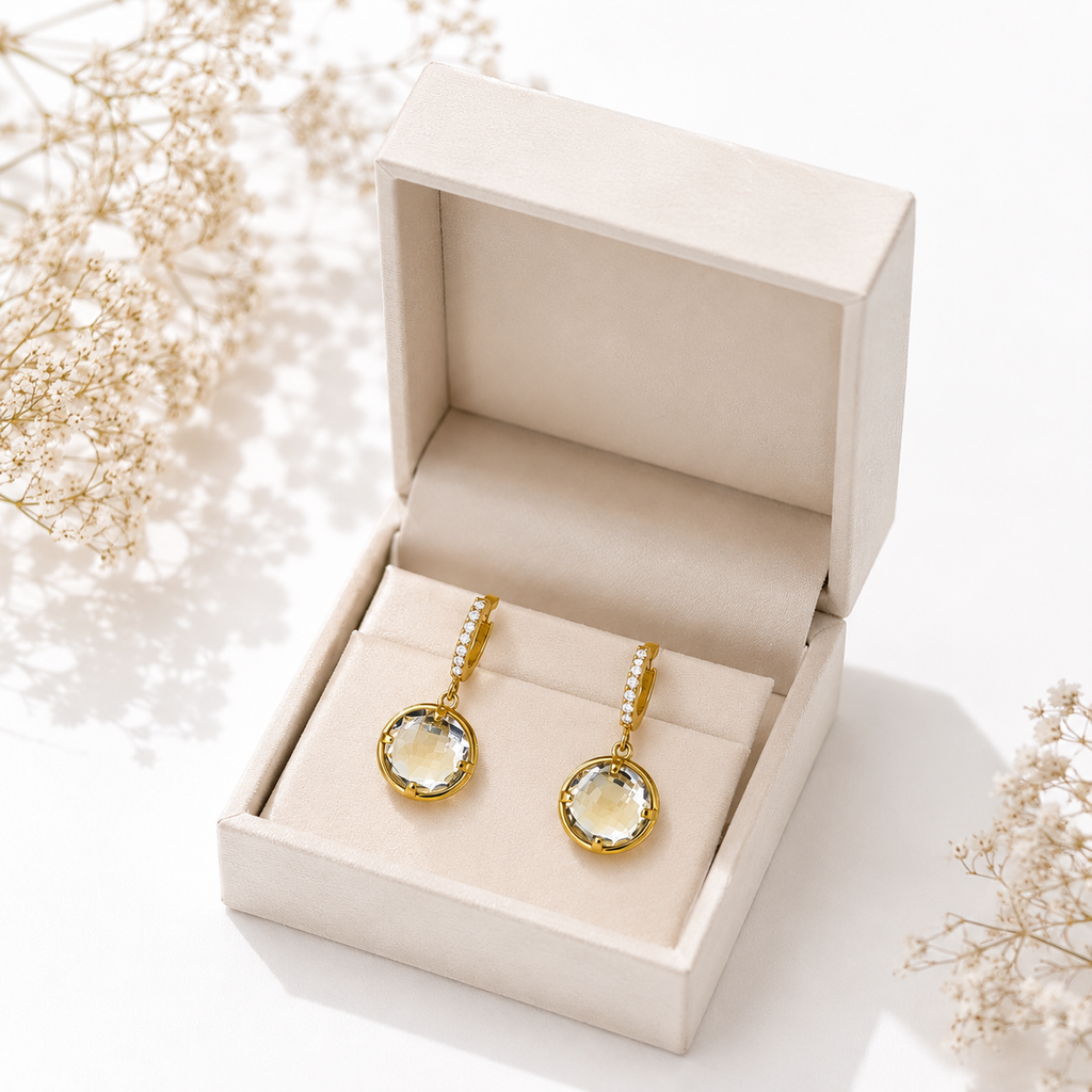 18K Gold Plated Crystal Drop Hoop Earrings | Anti-Tarnish