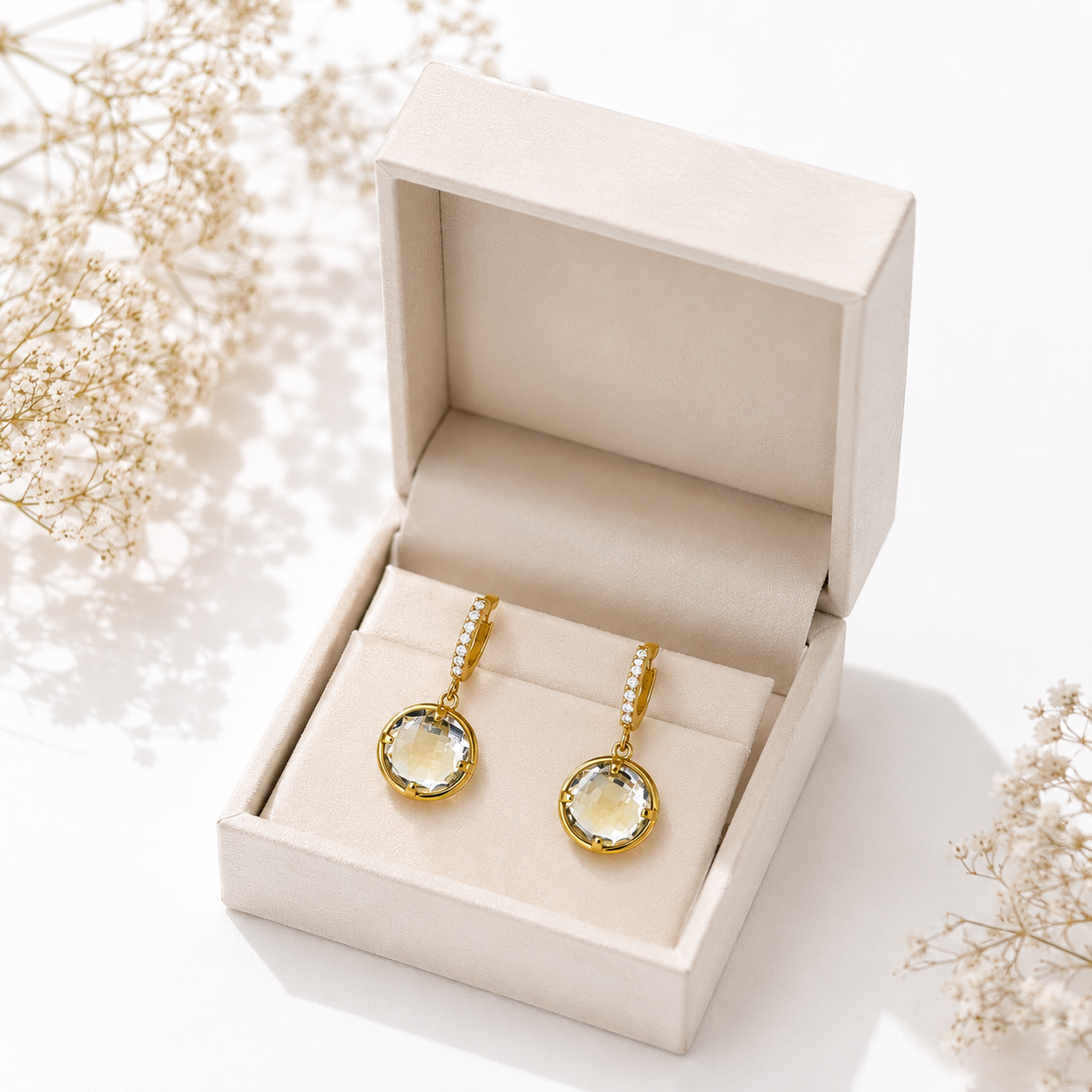 18K Gold Plated Crystal Drop Hoop Earrings | Anti-Tarnish