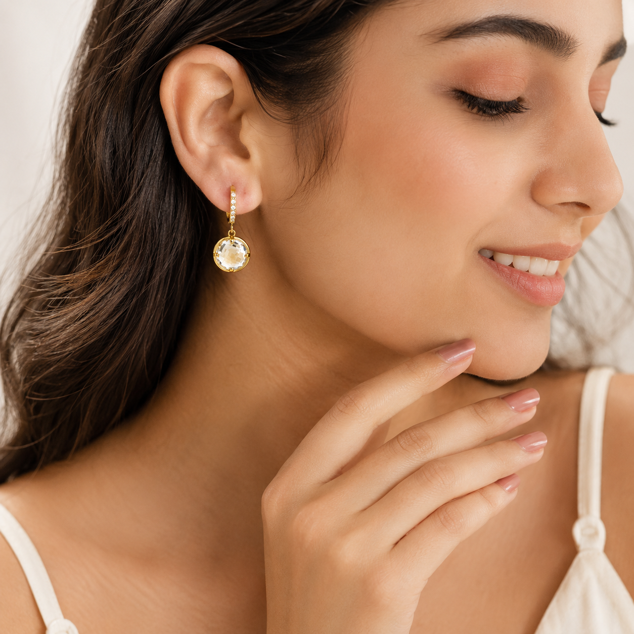 18K Gold Plated Crystal Drop Hoop Earrings | Anti-Tarnish