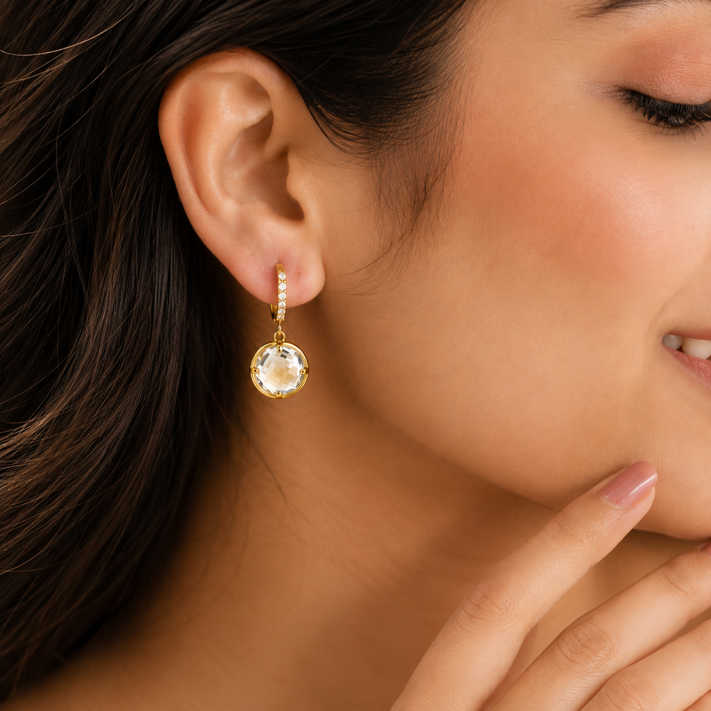18K Gold Plated Crystal Drop Hoop Earrings | Anti-Tarnish