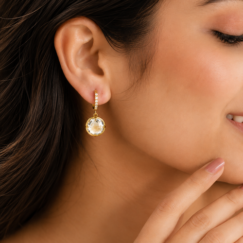 18K Gold Plated Crystal Drop Hoop Earrings | Anti-Tarnish