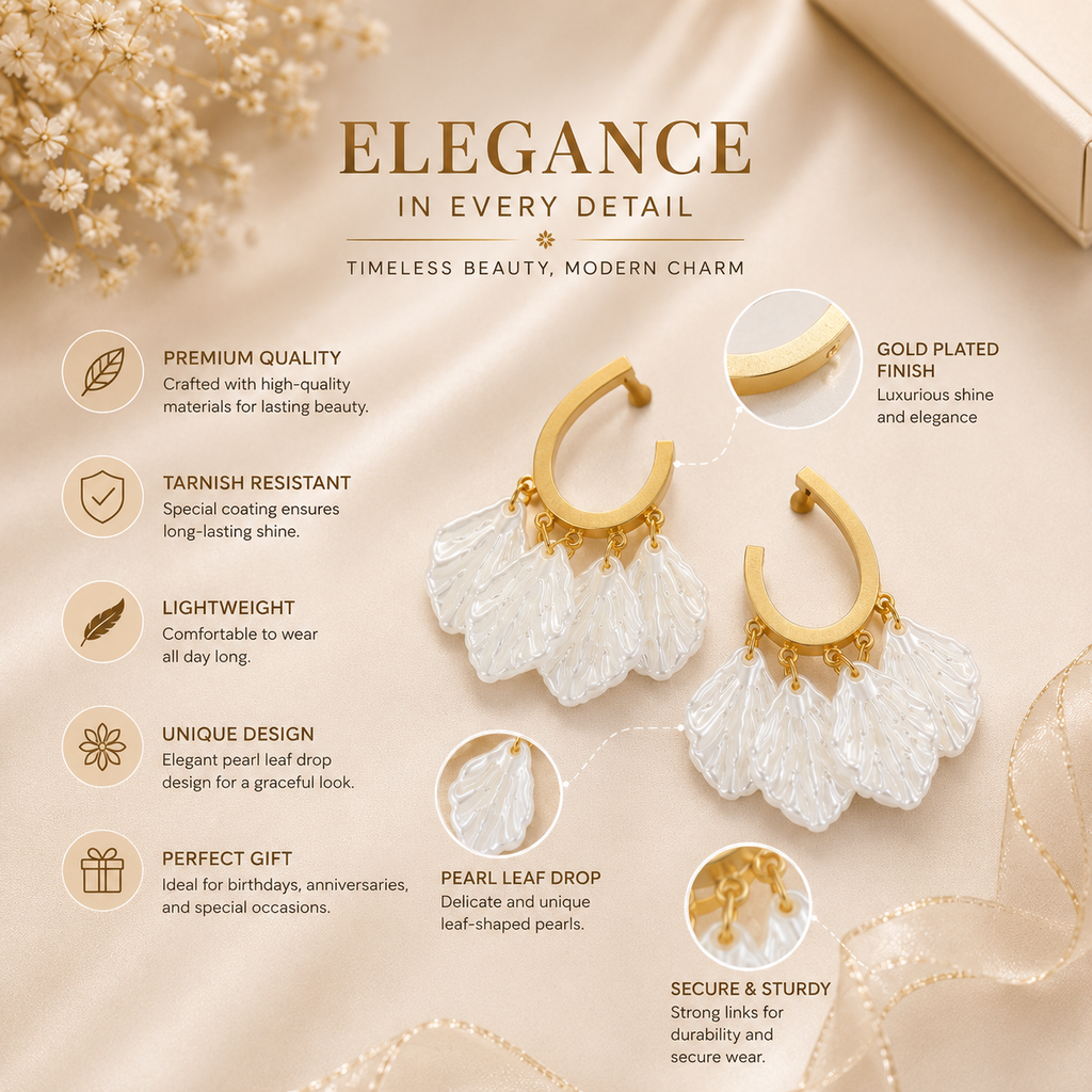 18K Gold Plated Mother of Pearl Shell Drop Hoop Earrings | Anti-Tarnish