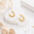 18K Gold Plated Mother of Pearl Shell Drop Hoop Earrings | Anti-Tarnish