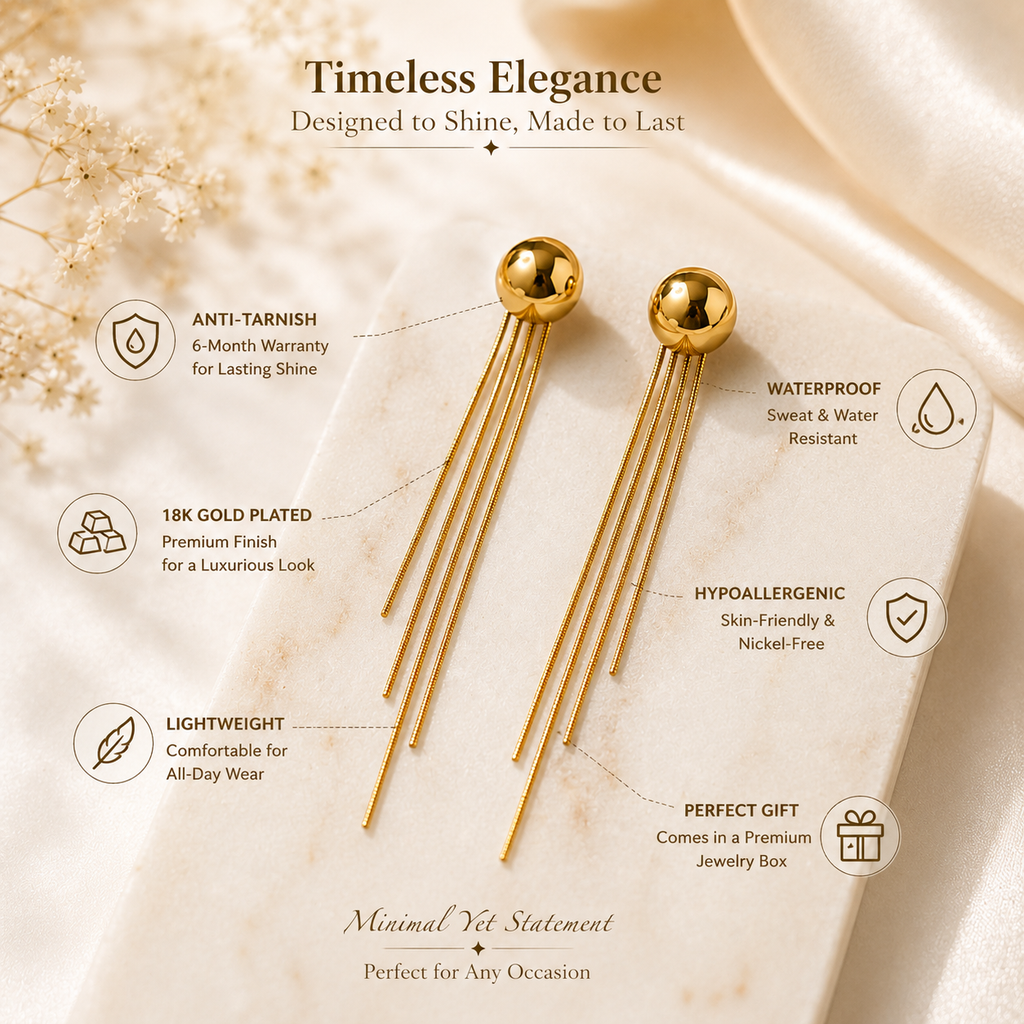 18K Gold Plated Multi-Chain Tassel Drop Earrings | Anti-Tarnish