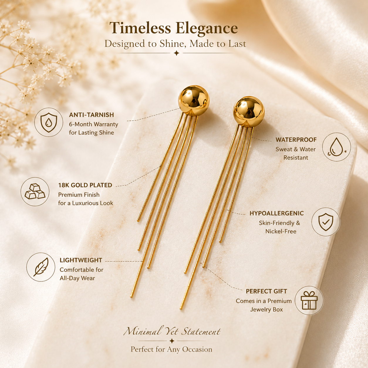 18K Gold Plated Multi-Chain Tassel Drop Earrings | Anti-Tarnish