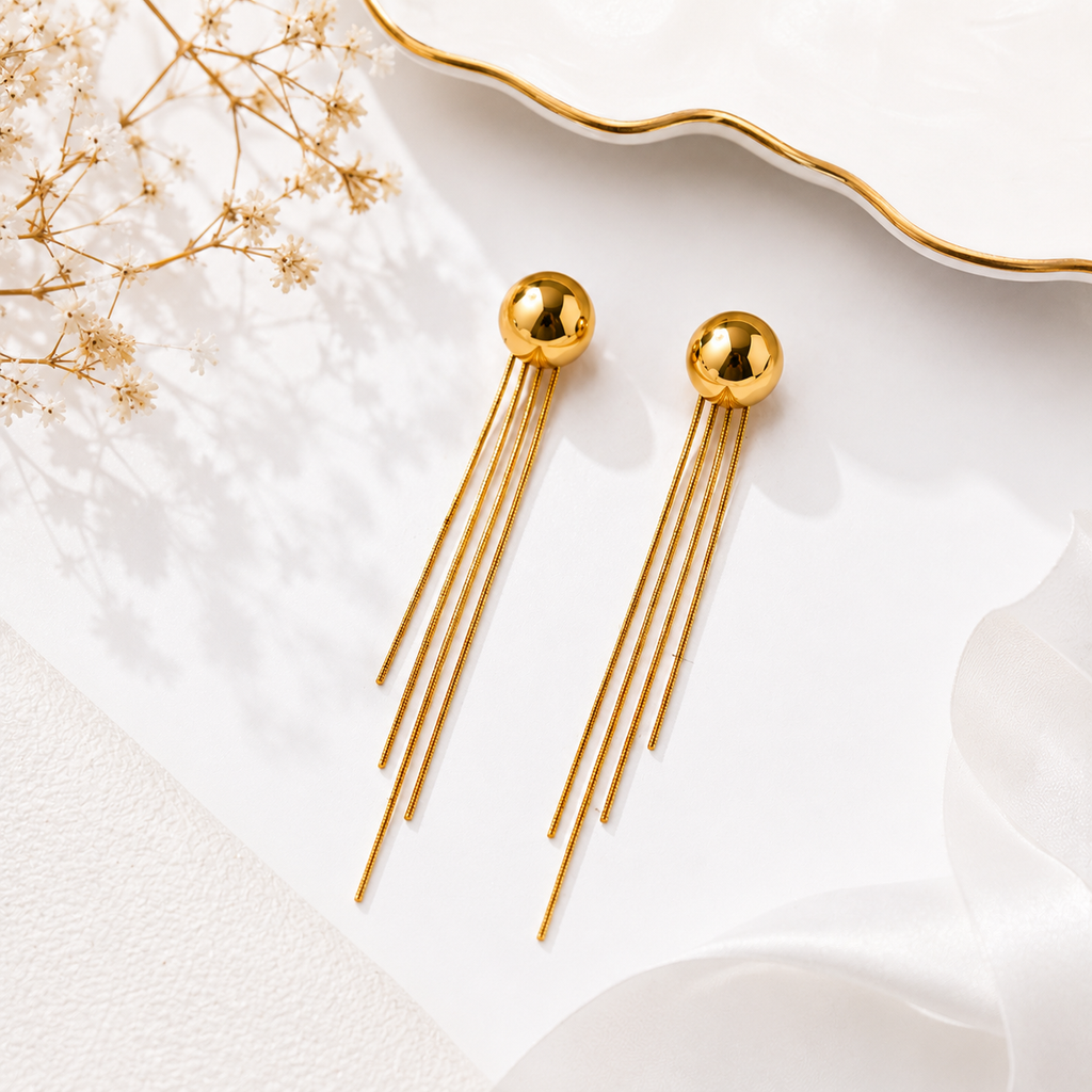 18K Gold Plated Multi-Chain Tassel Drop Earrings | Anti-Tarnish
