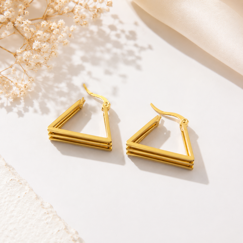 9K Gold Plated Triangle Hoop Earrings for Women | Anti Tarnish