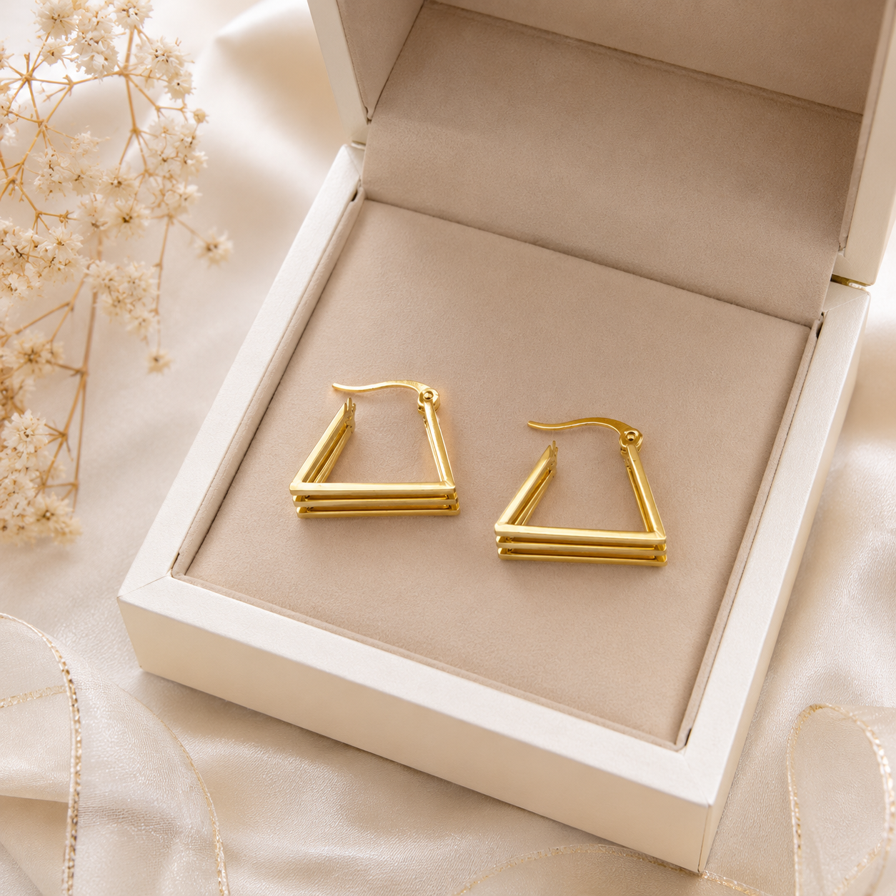 9K Gold Plated Triangle Hoop Earrings for Women | Anti Tarnish
