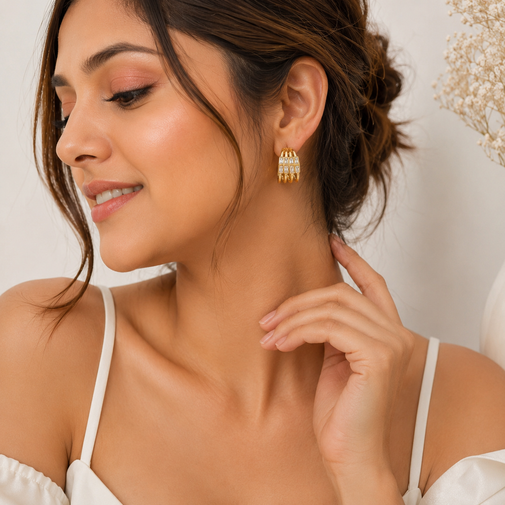 9K Gold Plated Crystal Hoop Earrings for Women | Anti Tarnish