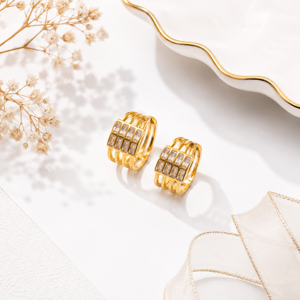 9K Gold Plated Crystal Hoop Earrings for Women | Anti Tarnish