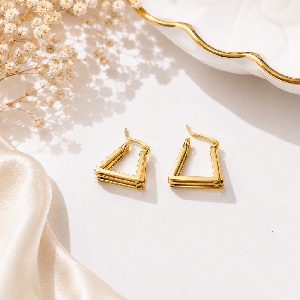 9K Gold Plated Triangle Hoop Earrings for Women | Anti Tarnish