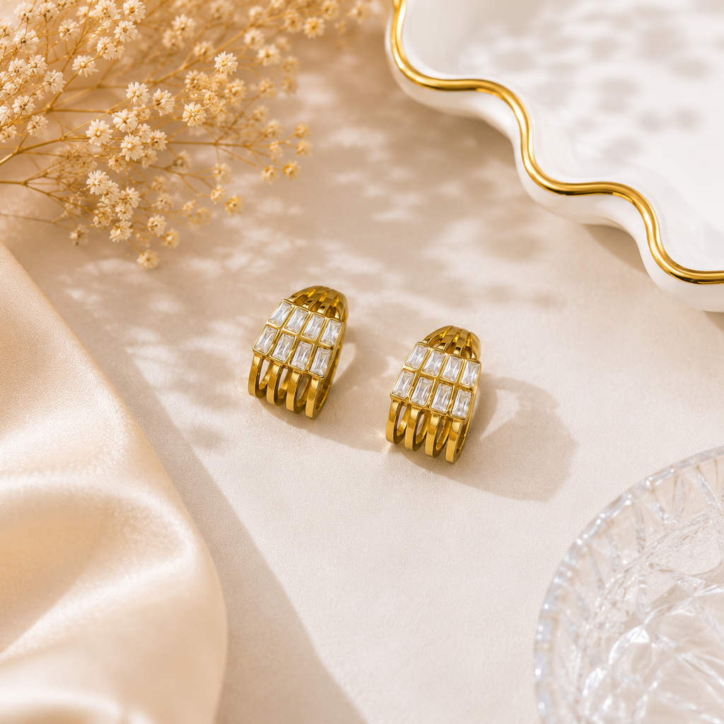 9K Gold Plated Crystal Hoop Earrings for Women | Anti Tarnish