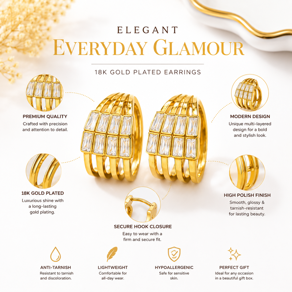 9K Gold Plated Crystal Hoop Earrings for Women | Anti Tarnish