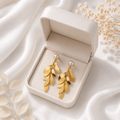 9K Gold Plated Leaf Pearl Drop Earrings for Women | Anti Tarnish